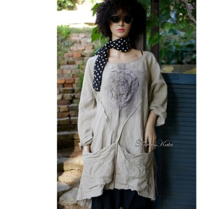 KERTÉSZ-TUNIKA - tunica len artsy, design cu aspect stratificat-ruha, Imbracaminte si moda, Haine dama, Tunica, Cusatura, Obiecte pictate, ARTYNOS