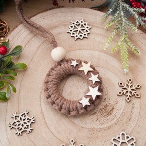 Macrame hoop ornament de Craciun - maro cu stele, , , ARTYNOS