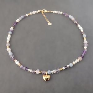 Colier ametist, angelit si perle de cultura, Bijuterii, Coliere, Coliere cu margele, Confectionarea bijuteriilor, Colier tip choker, unicat, realizat cu perle de cultura , ametist , ametrin , angelit, cuart roz si..., ARTYNOS