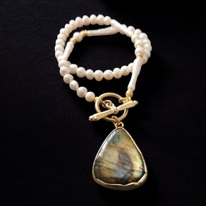 Colier perle de cultura si labradorite CP17, Bijuterii, Coliere, Coliere din pietre semipretioase, Confectionarea bijuteriilor, ARTYNOS