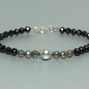 Bratara cu pirita, turmalina neagra si perla Swarovski - Artynos.ro