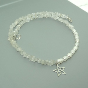 Colier asimetric perle naturale si piatra lunii - bijuterii - coliere - coliere din mărgele - Artynos.ro