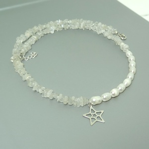 Colier asimetric perle naturale si piatra lunii - bijuterii - coliere - coliere din mărgele - Artynos.ro