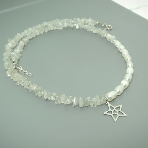 Colier asimetric perle naturale si piatra lunii - bijuterii - coliere - coliere din mărgele - Artynos.ro