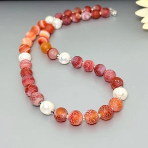 Colier din agate frosted, perle naturale si hematit. Transport gratuit, Bijuterii, Coliere, Coliere cu mărgele, Altele, ARTYNOS