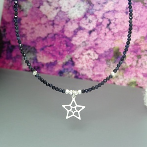 Colier safir fatetat accesorizat cu pandantiv stea.  - bijuterii - coliere - coliere cu mărgele - Artynos.ro