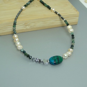 Colier din perle, crisocola, agate moss si hematit.  - bijuterii - coliere - coliere cu mărgele - Artynos.ro