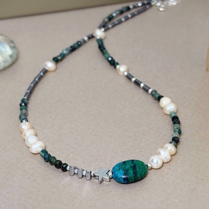 Colier din perle, crisocola, agate moss si hematit.  - bijuterii - coliere - coliere cu mărgele - Artynos.ro