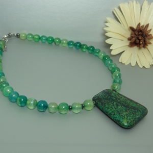 Colier agate Dragon Veins si pandantiv din Crisocola. Transport gratuit - bijuterii - coliere - coliere cu mărgele - Artynos.ro