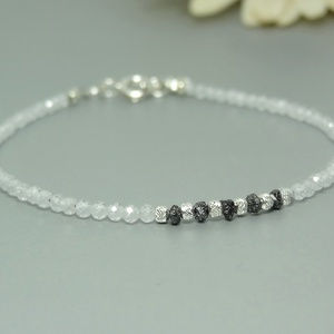 Bratara diamant negru brut si cubic zirconia cristal - bijuterii - brățări - brățară cu mărgele - Artynos.ro