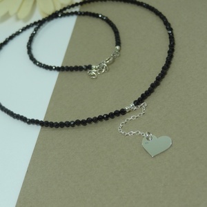 Colier turmalina neagra accesorizat cu pandantiv inimioara. - bijuterii - coliere - coliere cu mărgele - Artynos.ro