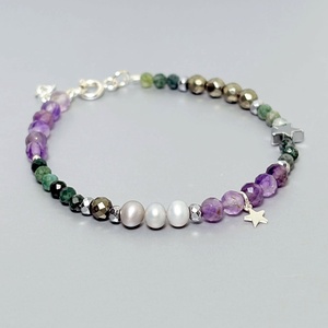 Bratara ametist, perle, hematit, pirita si agate moss. , Bijuterii, Bratari, Bratara cu margele, Altele, ARTYNOS