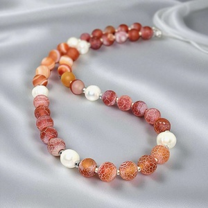 Colier din agate frosted, perle naturale si hematit. Transport gratuit, Bijuterii, Coliere, Coliere cu margele, Altele, ARTYNOS