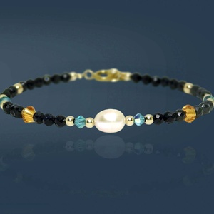 Bratara turmalina, perla, cristale si aur filat de 14k / gold filled, Bijuterii, Bratari, Bratara cu margele, Altele, -Bratara din turmalina neagra, perla cultura, cristale Swarovski si Preciosa & elemente metalice di..., ARTYNOS
