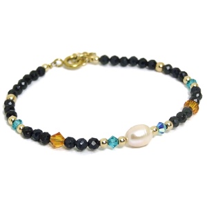 Bratara turmalina, perla, cristale si aur filat de 14k / gold filled - bijuterii - brățări - brățară cu mărgele - Artynos.ro