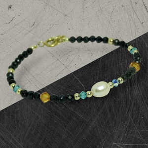 Bratara turmalina, perla, cristale si aur filat de 14k / gold filled - bijuterii - brățări - brățară cu mărgele - Artynos.ro