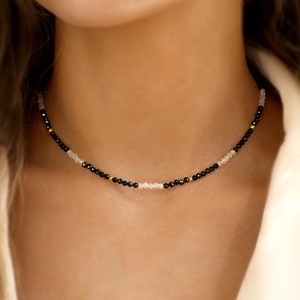 Colier minimalist turmalina neagra - piatra protectie si cubic zirconia - bijuterii - coliere - coliere cu mărgele - Artynos.ro