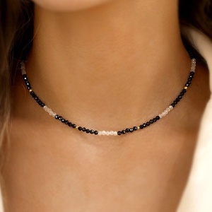 Colier minimalist turmalina neagra - piatra protectie si cubic zirconia, Bijuterii, Coliere, Coliere cu margele, Altele, ARTYNOS