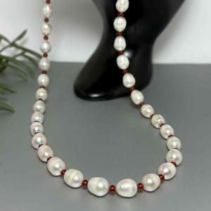 Colier perle de cultura si carneol - bijuterii - coliere - coliere din mărgele - Artynos.ro