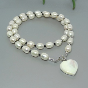 Colier perle de cultura, turmalina neagra si pandantiv inima detasabil, Bijuterii, Coliere, Coliere din pietre semipretioase, Altele, ARTYNOS