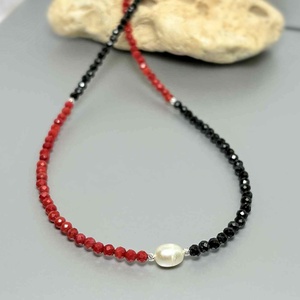 Colier coral fatetat, turmalina si perla de cultura, Bijuterii, Coliere, Coliere din pietre semipretioase, Altele, ARTYNOS