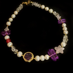 Colier perle, cuart, agat si hematit - bijuterii - coliere - coliere din pietre semiprețioase - Artynos.ro