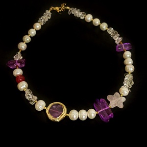 Colier perle, cuart, agat si hematit - bijuterii - coliere - coliere din pietre semiprețioase - Artynos.ro