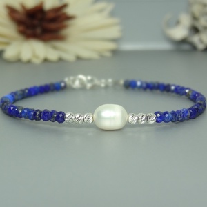 Bratara din lapis lazuli si perla de cultura. Celestial Pearl - bijuterii - brățări - brățări din pietre semiprețioase - Artynos.ro