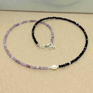 Colier din ametist, turmalina neagra si perla de cultura - bijuterii - coliere - coliere din pietre semiprețioase - Artynos.ro