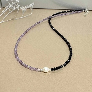Colier din ametist, turmalina neagra si perla de cultura - bijuterii - coliere - coliere din pietre semiprețioase - Artynos.ro