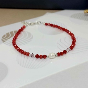 Bratara coral, cristale si perla de cultura.  - bijuterii - brățări - brățări din pietre semiprețioase - Artynos.ro