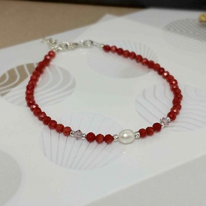 Bratara coral, cristale si perla de cultura.  - bijuterii - brățări - brățări din pietre semiprețioase - Artynos.ro