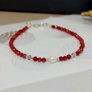 Bratara coral, cristale si perla de cultura.  - bijuterii - brățări - brățări din pietre semiprețioase - Artynos.ro