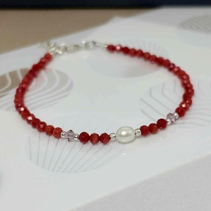 Bratara coral, cristale si perla de cultura.  - Artynos.ro