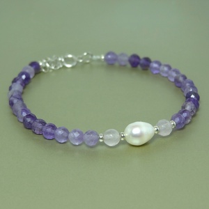 Bratara ametist, perla si cuart. - bijuterii - brățări - brățări din pietre semiprețioase - Artynos.ro