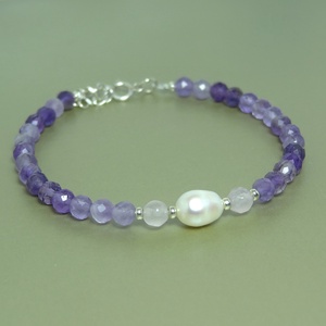 Bratara ametist, perla si cuart. - Artynos.ro