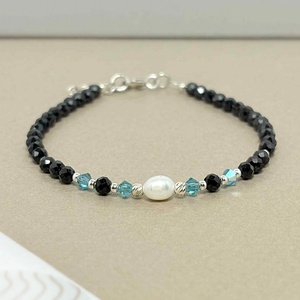 Bratara turmalina neagra, perla cultura si cristale - bijuterii - brățări - brățări din pietre semiprețioase - Artynos.ro