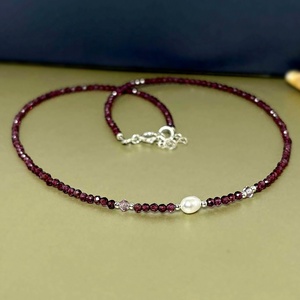 Colier granat, perla cultura si cristale Preciosa - bijuterii - coliere - coliere din pietre semiprețioase - Artynos.ro