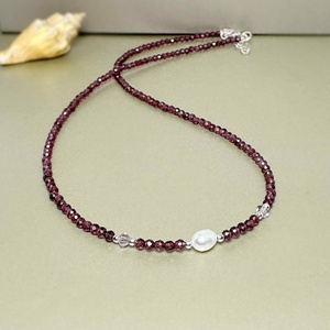 Colier granat, perla cultura si cristale Preciosa - bijuterii - coliere - coliere din pietre semiprețioase - Artynos.ro