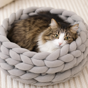 Culcus pentru pisici, tricotat rotund din fir tubular de bumbac  - Artynos.ro