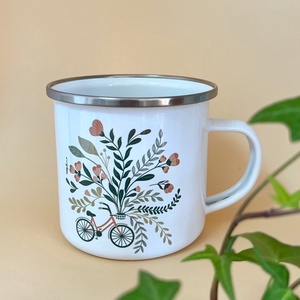 Cană din metal personalizată cu ilustrație de bicicletă și flori - accesorii locuință - accesorii pentru echipamente de bucătărie - accesorii de servire - căni - Artynos.ro