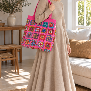 Geanta tote crosetata manual Granny Square multicolora - genți și portofele - geantă pentru cumpărături - totebaguri - Artynos.ro