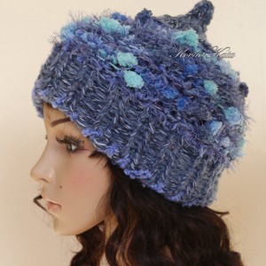 LUCA-SAPI / albastru - Sapca din lana cu design boem tricotat manual - Artynos.ro