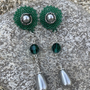 Cercei handmade verzi, din argint și Swarovski - Artynos.ro