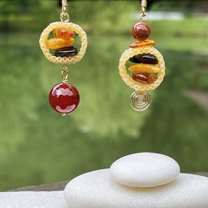 Cercei 'Amber rounds', cu chihlimbar si gold filled, Bijuterii, Cercei, Cercei agatati, Tesatura, Confectionarea bijuteriilor, ARTYNOS