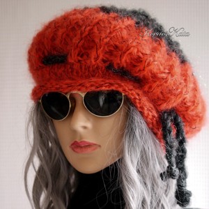 DORA / coral antracit - sapca extravaganta tricotata manual cu ciuperci din mohair groase, Imbracaminte si moda, Esarfe, palarii, fularuri, Caciula, Impletitura, ARTYNOS