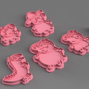 Set de forme pentru fursecuri si stampile Peppa Pig � Peppa, George, Mummy si Daddy Pig � imprimate 3D - Artynos.ro