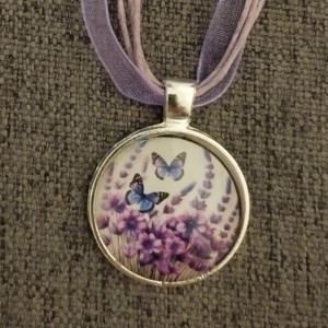 Colier cu lentila de sticla si motiv lavanda, , , ARTYNOS