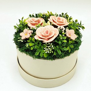 Cutie cu trandafiri, buchet de flori din ceramică, roz, 6 bucăți - casă & stil de viață - decorațiuni de casă - accesorii florale - buchete de flori - Artynos.ro