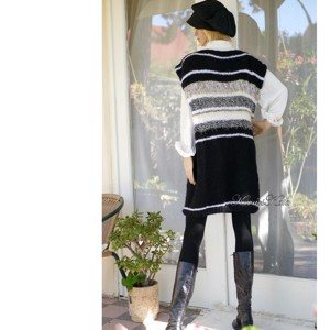 DESIREE - vestă cu pulover maxi tricotat exclusiv manual / alb și negru - îmbrăcăminte și modă - haine damă - hanorace, cardigane - Artynos.ro